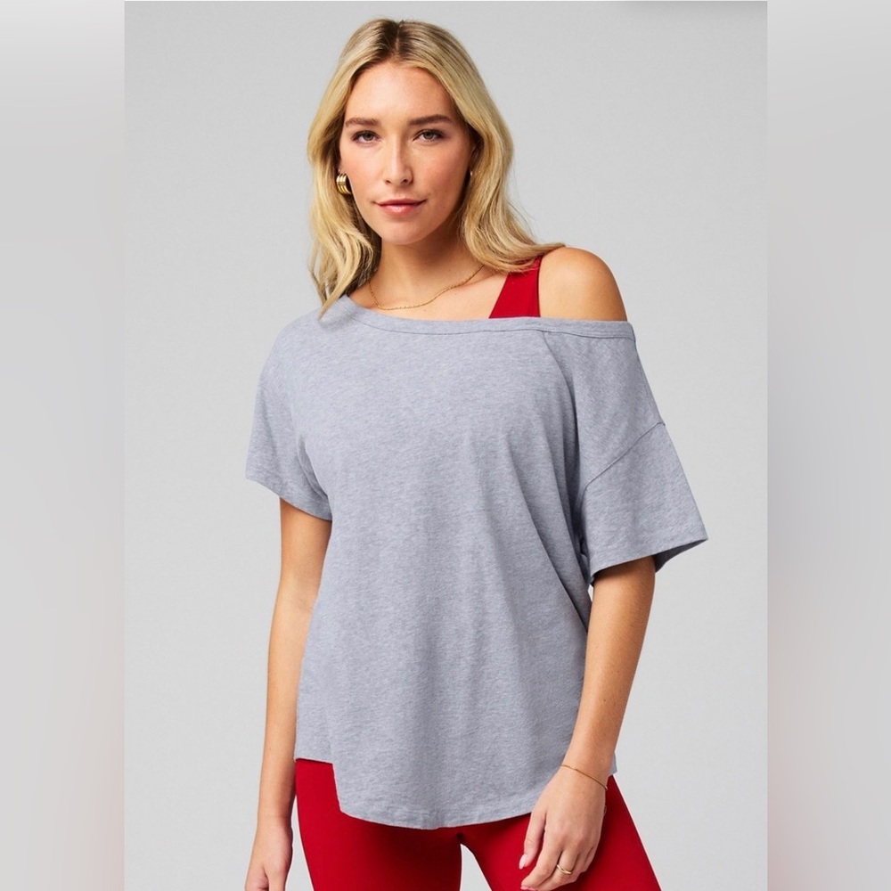 Fabletics 100% Cotton Oversized Tee in Classic Grey Heather: L